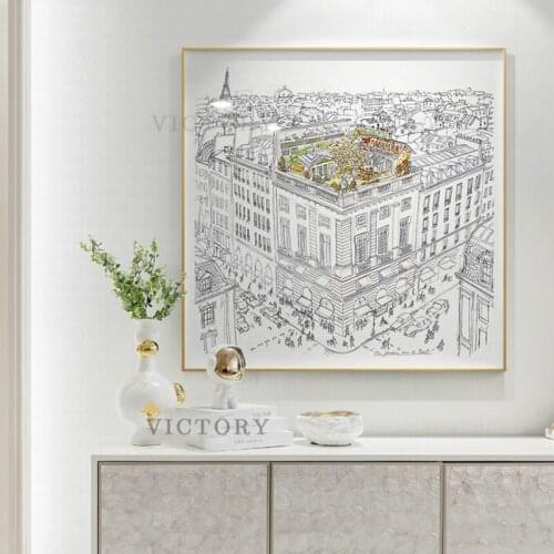 Luxury Roof Garden Vintage Sketch Decorative Painting Canvas Print Poster Nordic Art Wall Decor Pictures for Living Room Decor