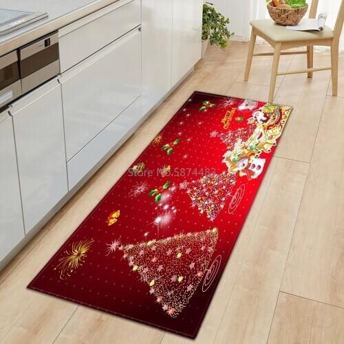 Christmas Kitchen Carpet Bedroom Entrance Doormat Balcony Hallway Long Floor Mat 3D Pattern Home Bathroom Anti-Slip Flannel Rug