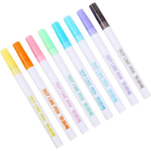 Double Line Pen 8 Colors Glitter Marker Pen Fluorescent Outline Pens for Gift Card Writing Drawing DIY Art Crafts LBS