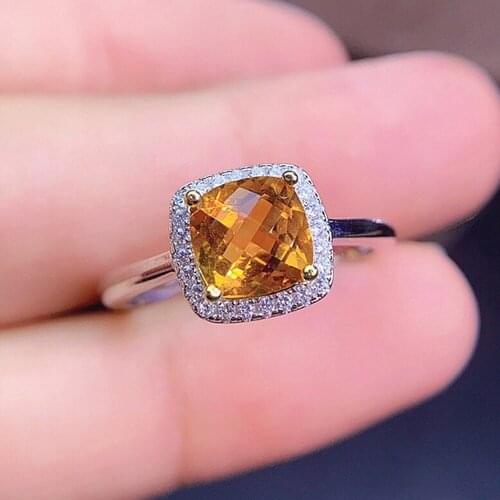 Chic Square Concise Yellow Crystal Citrine Zircon Diamonds Gemstones Rings for Women White Gold Silver Color Jewelry Bijoux Gift