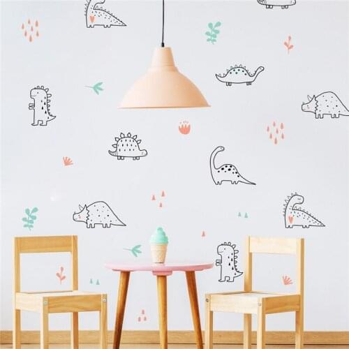 Nordic Cartoon Dinosaur DIY Wall Sticker Home Decor Wall Decorative Vinyl Baby Kids Room Wall Decals Ins Style Children Stickers