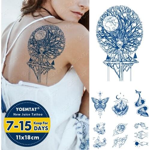 Juice Lasting Ink Tattoos Body Art Waterproof Temporary Tattoo Sticker Tree Girl Doll Tatoo Arm Fake Mountain Sea Tatto Women