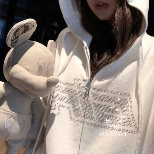 Letter Print Women Long Sleeve Sweatshirt Hoodies Zipper Loose Oversized Streetwear Casual 2021 Autumn Winter long sleeve