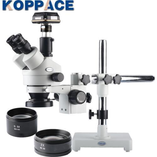 KOPPACE 3.5X-90X Trinocular Stereo Microscope Single Arm Bracket 10 Million Pixels Industrial Inspection Microscope USB 3.0