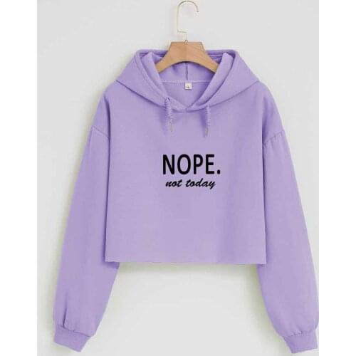 Purple Crop Top Hoodies for Teen Girls Nope Not Today Letter Print Crop Top Pullover Women Vintage Korean Fashion Long Sleeve