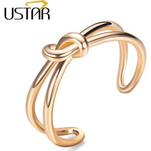 USTAR Knot Opening adjustable Rings for women Jewelry Rose Gold color wedding engagement rings female anel bague femme ringen