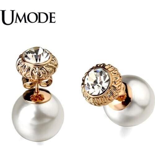 UMODE Brand Rose Gold Rhodium color Austrian Rhinestone Fashion Simulated Pearl Stud Earrings For Women Jewelry AJE0252