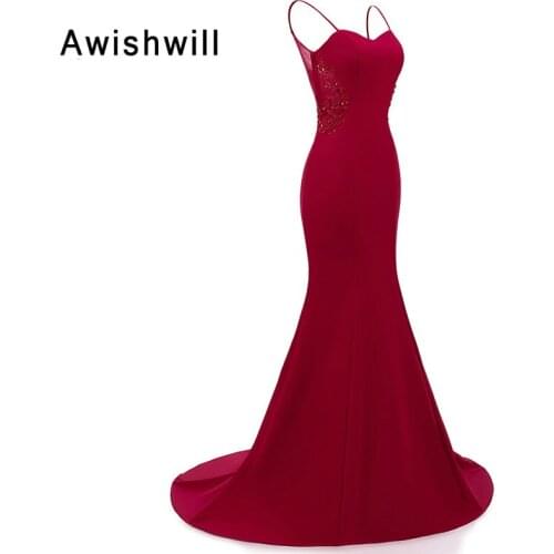 Sexy Spaghetti Strap Applique Beaded Women Prom Dresses 2020 Sleeveless Mermaid Long Party Evening Dress Real Photo
