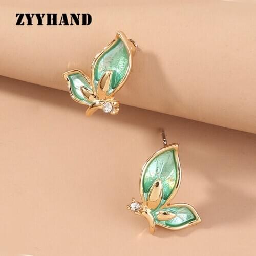 Golden Color Women Butterfly Stud Earring Clean Crystal Elf Lady Ear Jewelry Party Engagement Cute Romantic Jewellery