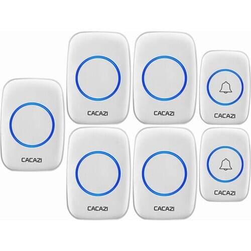 CACAZI Wireless Doorbell Waterproof 2 Button 5 Receiver 300M Remote LED Night Light Call Bell 0-110 dB 60 Chimes US EU UK Plug