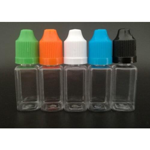 1000pcs 10ml PET Square Shape bottles with Childproof Caps and long thin tip Plastic oil Bottle E liquid oil dropper Bottle