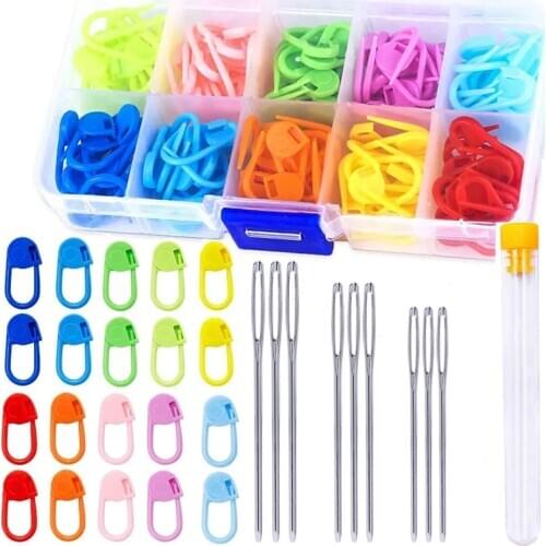 Nonvor 120 Pieces Knitting Crochet Markers DIY Colorful Knitting Markers Crochet Clips with 9 Pieces Big Eye Sewing Needles