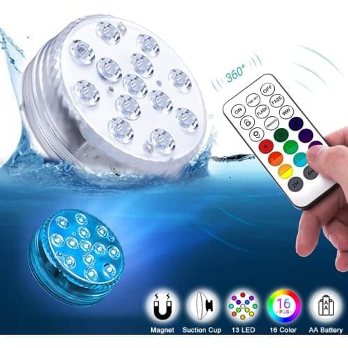 13 LED Remote Controlled RGB Submersible Light With Magnet and Suction Cup Swimming Pool Light Underwater Led Light Night 2021