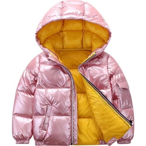 2020 new winter childrens clothing kids silver Space bread white duck down jacket boys girls hooded glossy waterproof warm coat