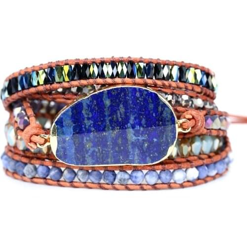 2020 new lapis lazuli charms Leather Bracelet natural Stone Women 5 Layers Wrap Bracelet Boho Bracelet Jewelry Dropshipping