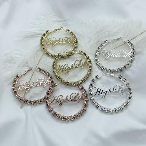 2021 New Customized Name Earrings Women Zircon Hoop Earrings Round Hip Hop Sexy Earrings Zircon Personalized customization Gift