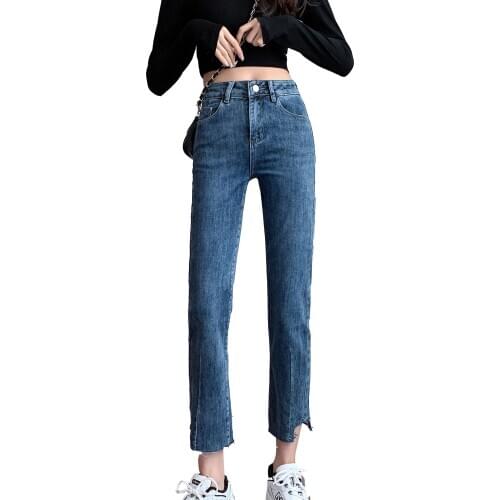 2021 High Waist Pencil Jeans For Women Denim Jeans Casual Retro Solid Ankle Length Womens Denim Pants