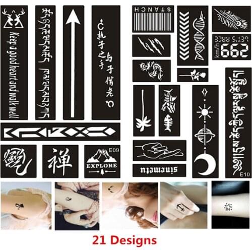 21pcs/set Big Henna Tattoo Stencil Airbrush Stencil for Arm Body DIY Glitter Tattoo Stencil Pochoir Tatouage