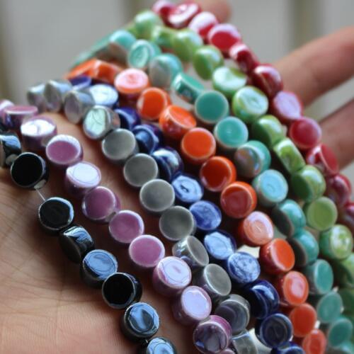 35Pcs/Lot 8mm*4.8mm Ceramic Beads Simply colored Round flat beads Multi-color for jewelry making 3641