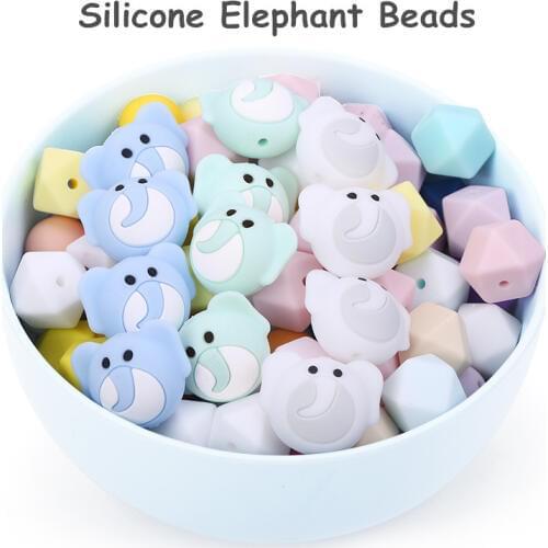 Chengkai 50pcs Silicone Elephant Teether Beads DIY Animal Baby Teething Montessori Sensory Cartoon Jewelry Toy Making Beads