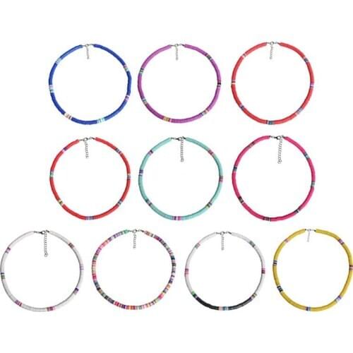 Bohemian Beach Colorful Clay Beaded Choker Boho Rainbow Polymer Clay Necklace F3MF