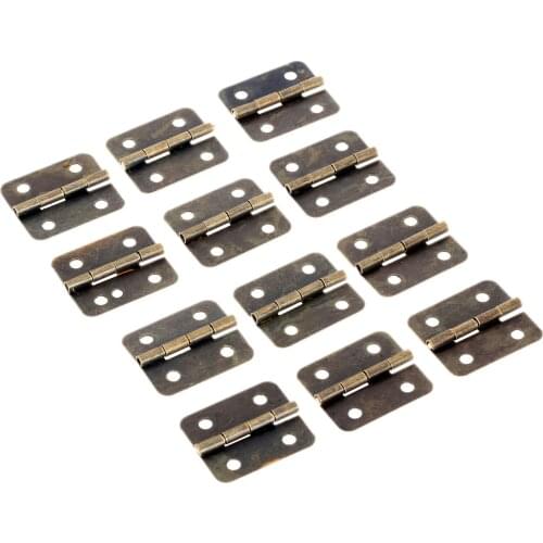 12Pcs/lot Bronze Hinges 4 holes Hinge Jewelry Chest Cupboard cabinet clips Wine Wood Box Case Furniture Hardware 19x16mm w/screw
