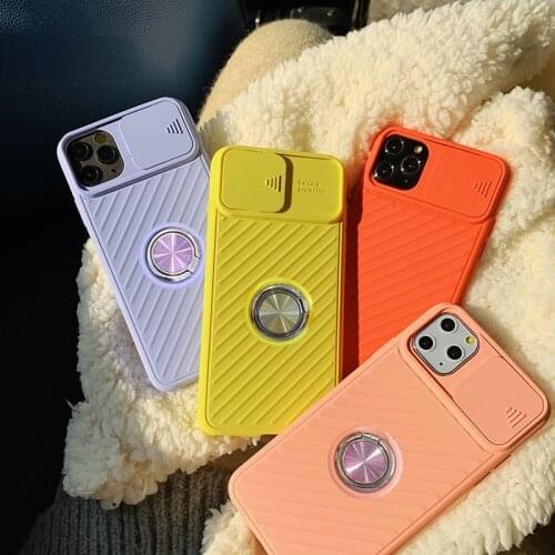 Slide Camera Cover Magnetic Case For iPhone 12 Pro Max 11 XS X XR 6 6S 7 8 Plus SE 2020 12 Mini Magnet Ring Holder Soft Silicone