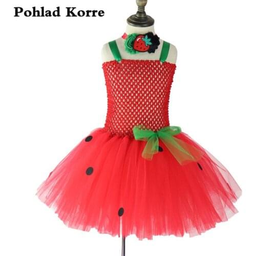 Red Dot Fruits Girls Summer Strawberry Dress Clothes Baby Girls Tutu Dress Kids Cosplay Costume Birthday Party Dresses Vestidos