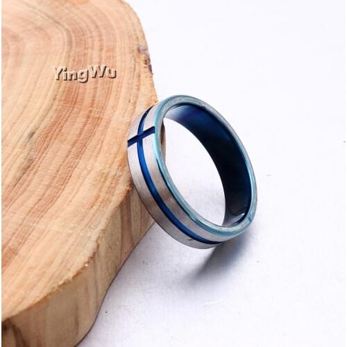 Yingwu 5pcs Lot Silver&blue color groove Tungsten steel ring for Mens Blue Cross Shape Tungsten Carbide Ring Dropshipping