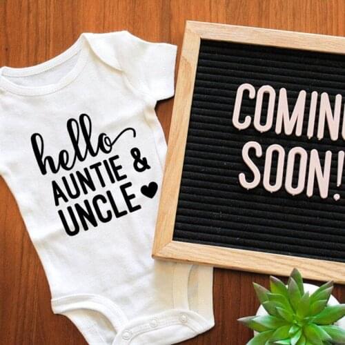 Hello Auntie Uncle Printed Newborn Baby Bodysuit Cotton Infant Boy Girl Short Sleeve Romper Jumpsuit Body Baby Oneises Clothes