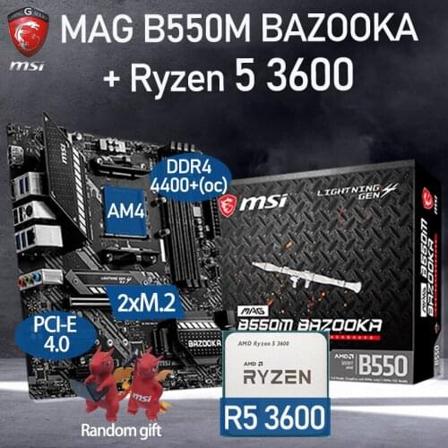 MSI MAG B550M BAZOOKA Motherboard Set+AMD Kit Ryzen 5 3600 Combo DDR4 128Gb M.2 PCI-E 4.0 GAMING B550 Placa-Mãe AM4 Desktop B550