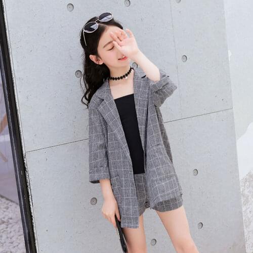 Teenage Girls Clothing Set Spring Fashion Plaid Jackets +Short Tracksuit School Uniform Girls Clothes Children Clothes 10 12Year