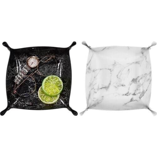 Leather Valet Tray Organizer Nightstand Desktop Dresser Jewelry Catchall Tray For Key Coin Change Phone Wallet Marbling Design