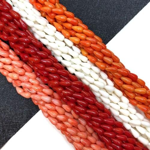 Red Coral Beads, Drop-shaped Natural Bulk Jewelry, Handmade, Necklace and Bracelet DIY Accessories, Length 15 Inches 4x5mm 4x8mm