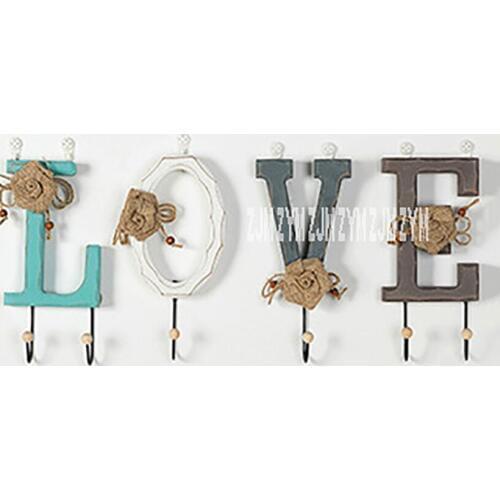 Creative 520/HOME/ LOVE Letter Coat Hat Hook Changing Room Vintage Decorative Wooden Wall Hanger Hallway Key Ring Wall Hook