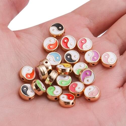 20pcs Round Colorful Yinyang Spacer Beads Double Face Enamel Beads For Jewelry Making Bracelet Accessories DIY Handmade Craft