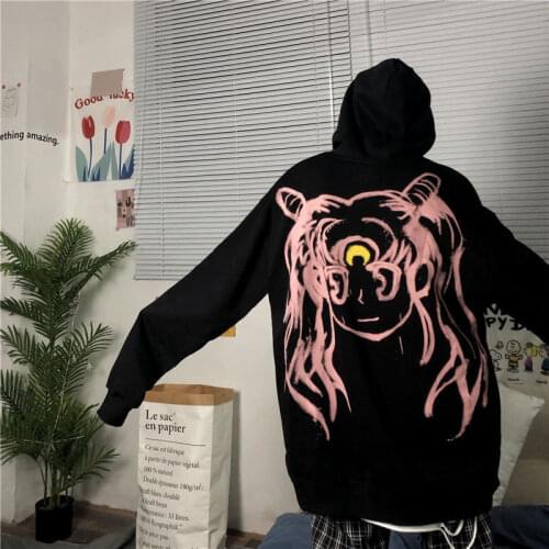 Cool Cartoon Hoodie Streetwear Black Hip Hop Women Amine Sweatshirts Casual Autumn High Street Pullover Hoodies Funny White Tops