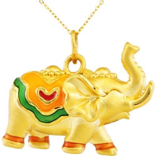 Fine Pure 24Kt Yellow Gold Pendant Women Men Enamel Elephant Pendant 1.7-2.2g 22.5x20x3.5mm