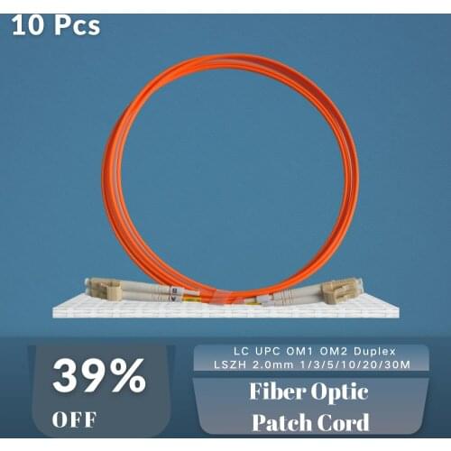 LC UPC Fiber Optic Patch Cord LSZH Jacket 2.0mm OM1 OM2 Duplex Jumper Cable 1/3/5/10/20/30M 10PCS