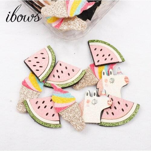 IBOWS 10Pcs Summer Appliques Watermelon Unicorn Padded Glitter Patches For DIY Hair Clips Accessories Decor DIY Handmade Crafts