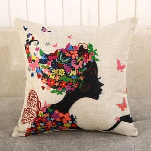45x45CM Plant Pattern Linen Cushion Cover Square Throw Pillow Cases Home Decor Couch Office Sofa Decorative Pillow Covers 1PC