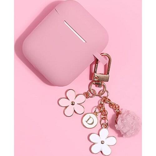 Cute Korean Pink Flower Pendant Decor Silicone Case for Apple Airpods 1 2 Accessories Bluetooth Earphone Cases Cover Key Ring