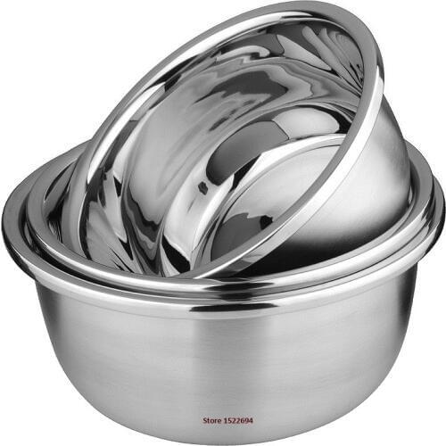 Flat Base Stainless Steel Bowl Mixing Salad Bowl Mirror Finish Prep Bowl Series Food Storage Kitchen Tools