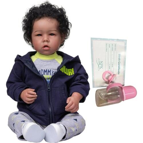 50cm Black Cover Soft Cute Art Party Lifelike Reborn Baby Doll Silicone Vinyl For Kid With Feeding Kit Handmade Birthday Gift