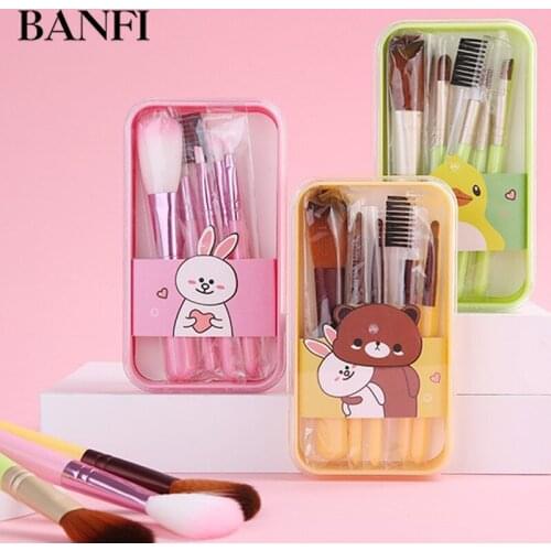 BANFI 5pcs Mini Portable Makeup Brushes Set With Box Eyebrow Powder Foundation Eye Shadow Cosmetics Professional Makeup Brushes