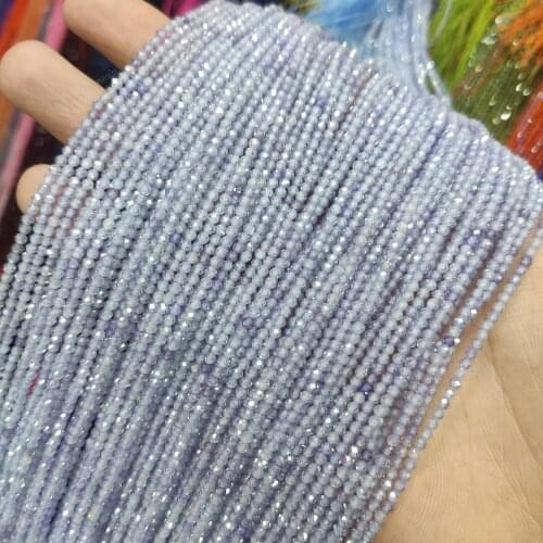Natural 2 3 4MM Tiny Faceted Light Blue Zircon Bead Wholesale Small Stone Beads For DIY Jewelry Making Beadwork Necklace