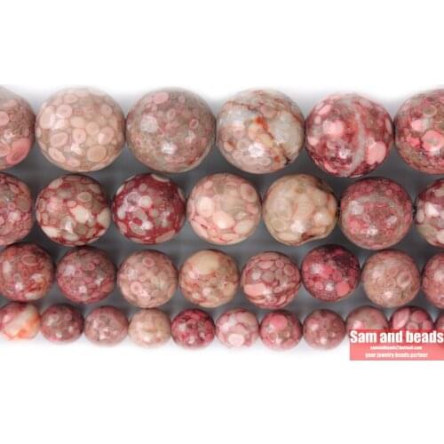 Natural Stone Pink Fossil Jaspers Round Loose Beads For Jewelry Making DIY Bracelets Necklace 15'' 4/6/8/10/12mm