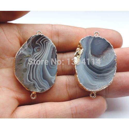 Persian Gulf Agat e Slice Oval Connectors Of Gold Cladding Approx 36*26 mm