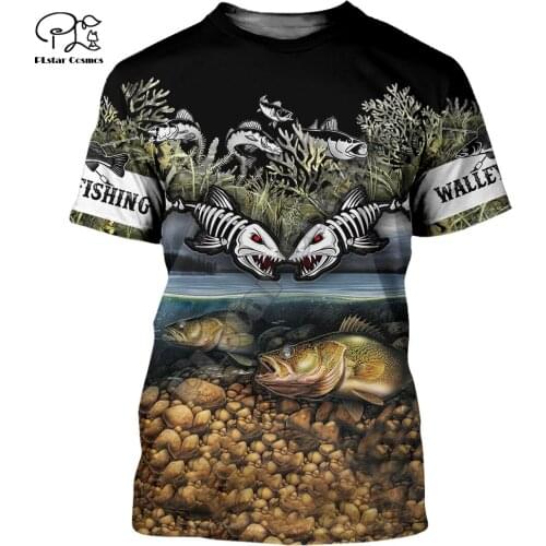 PLstar Cosmos Animal Walleye Fishing Fisher Camo Casual Funny 3DPrint Men/Women Unisex Summer Streetwear T-Shirt Short Sleeve C2