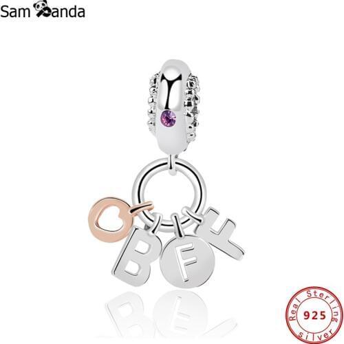 Authentic 925 Sterling Silver Charms Bead Fit Original Bracelet Best Friends Forever Pendant Charm Women DIY Jewelry